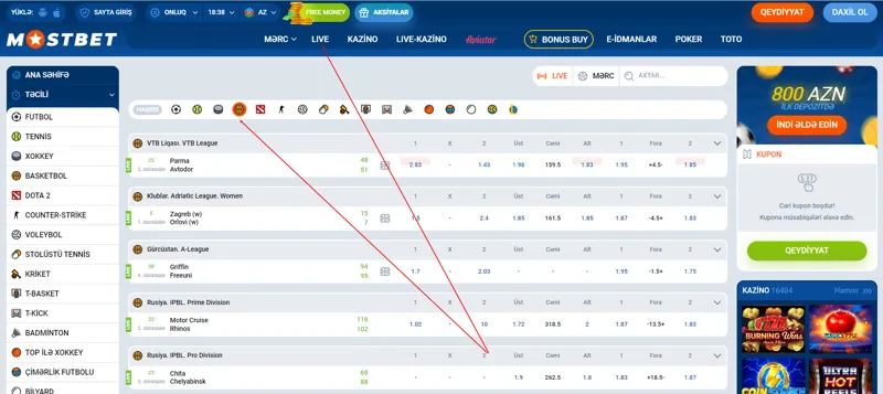 MostBet saytında voleybol oyunları