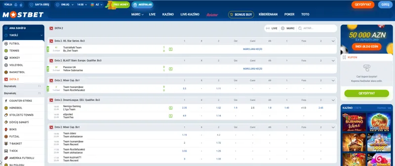 MostBet-də Dota 2-yə mərc edin