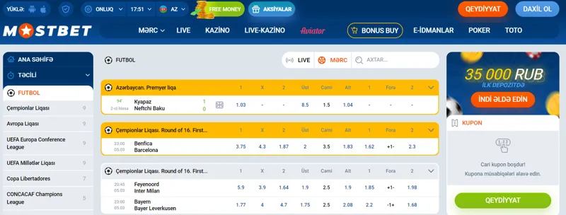 MostBet bukmekerində futbol mərcləri