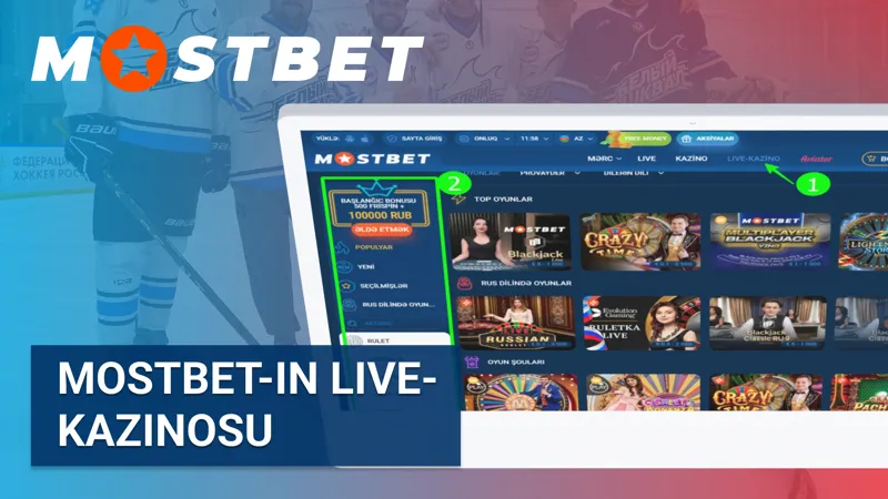 MostBet Live-kazinosunun əsas səhifəsi və oyun seçimləri