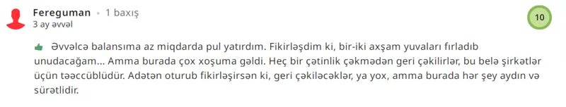 MostBet-in geri çəkilmə sistemi haqqında oyunçunun rəyi