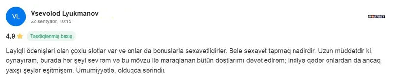 MostBet bonusları haqqında oyunçunun rəyi