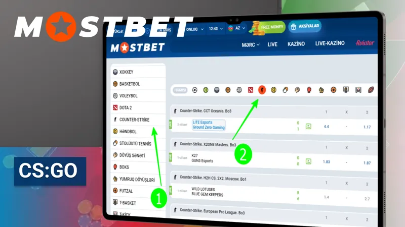 Выбор ставок на CS:GO на MostBet