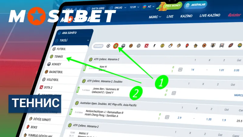 Выбор ставок на теннис на MostBet