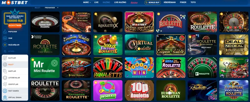 MostBet saytında rulet növləri